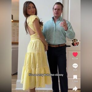 Yellow Gingham Smocked Two-Piece Midi Dress